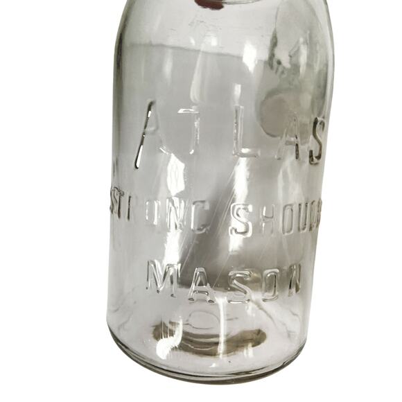 Vtg Antique Pair 1920s Atlas Strong Shoulder Mason Half Gallon Jar w Zinc Cover - Picture 3 of 6